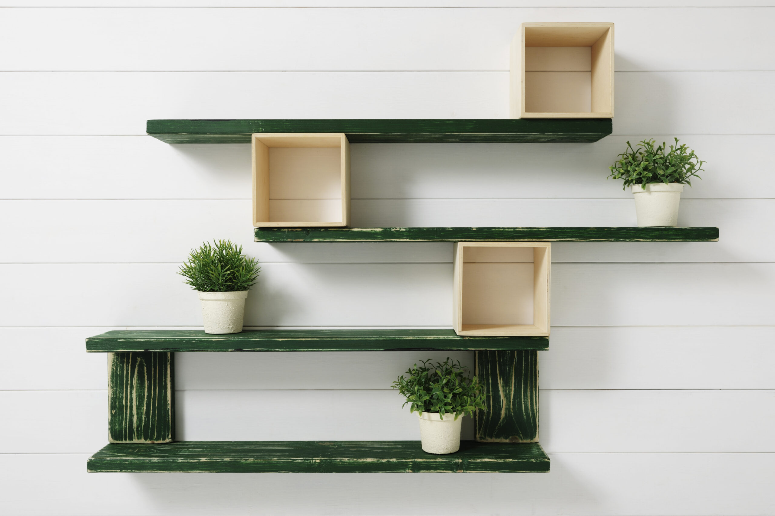 Modern Wall Mounted Shelves Floating Shelving in White & Green