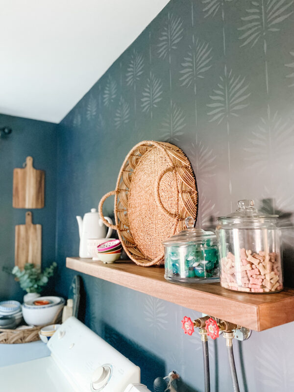 A Long Rustic Floating Shelf, Two Brackets, Laundry Room Storage