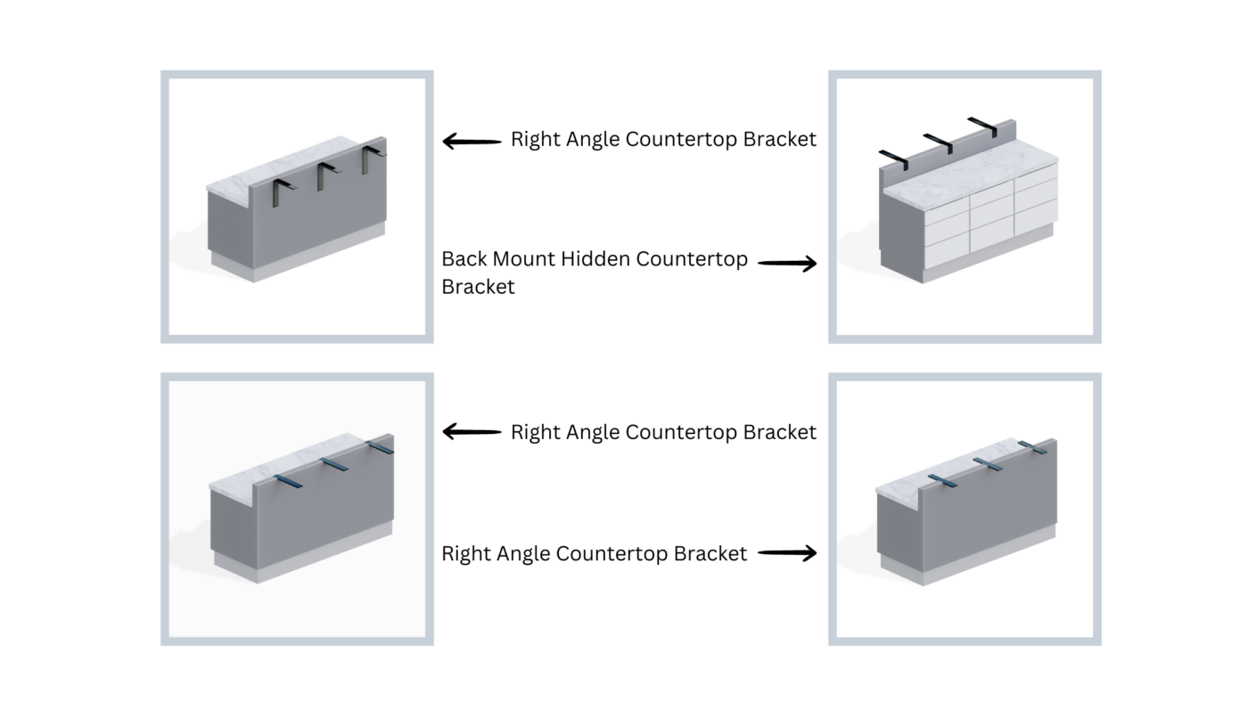 Images showing how our different countertop brackets are installed.