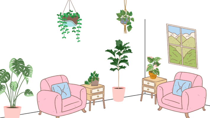 Depiction of indoor plants in a room