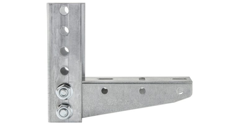An individual industrial bracket used for mounting shelves. The bracket has a stainless steel construction.